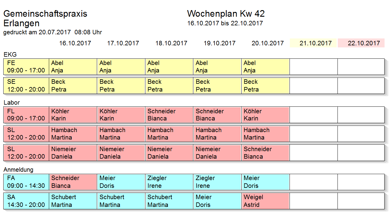Wochenplan einer Arztpraxis